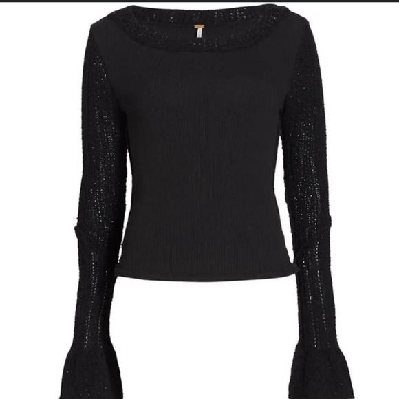 Free People Cuffing Season Long Sleeve Top Black size M - Picture 4 of 4